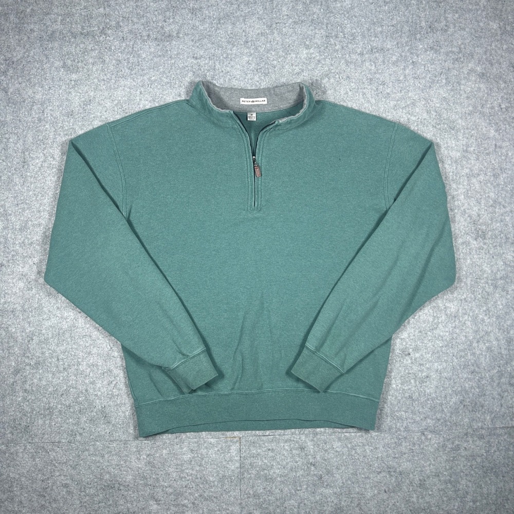 Peter Millar 1/4 zip Pullover Mens Medium Green Cotton Sweatshirt Golf